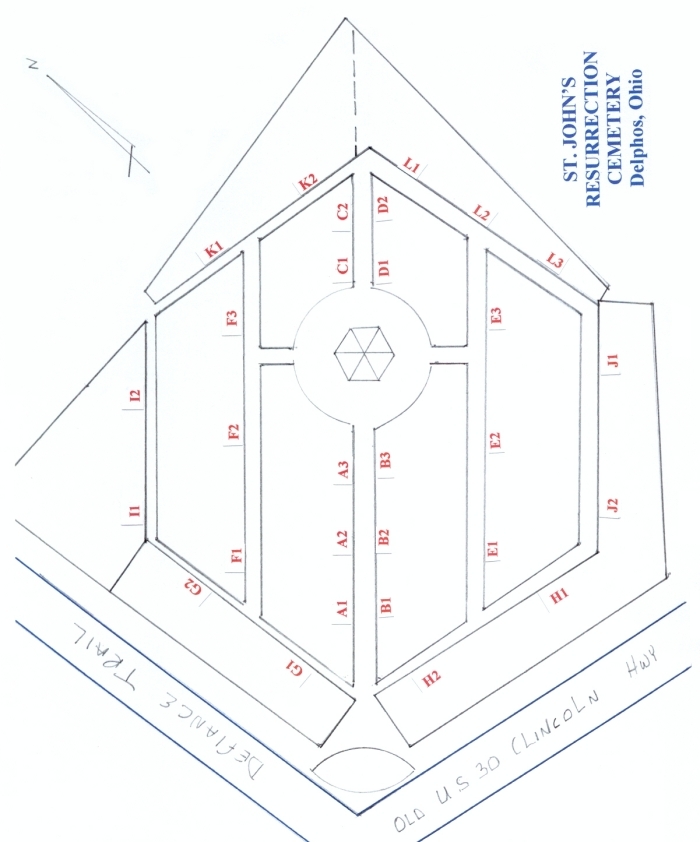 Delphos St. John's Resurrection Cemetery Map